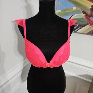 Victoria's Secret 34DD Bra Push Up Dream Angels Padded Floral Lace Red Sequins  - Picture 1 of 12