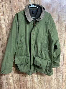 Woolrich Mens XL Loden Green Oilcloth Barn Chore Coat Jacket Removable Liner - Picture 1 of 14