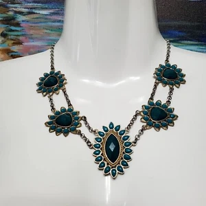 Turquoise Statement Necklace Gold/Silver Tone Beaded Southwestern Boho Style - Picture 1 of 8