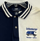 Schlumberger Vector-OFU ~ Poloshirt Herren groß marineblau/weiß Farbblock Baumwolle SS