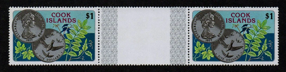 COOK ISLANDS SCOTT # 479 MNH GUTTER PAIR NATIONAL WILDLIFE CONSERVATION DAY 1977 - Image 1 of 1