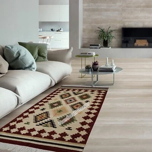 Turkish Rug Killim Rug Handmade Geometric Wool Jute Area Rug 3x5 Ft Floor Carpet - Picture 1 of 5