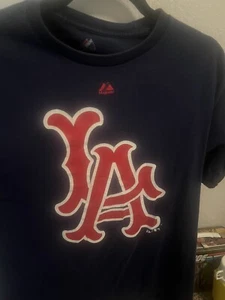 LA Angels Majestic Brand. Vintage Logo Navy Shirt Men’s Size Medium Used - Picture 1 of 4