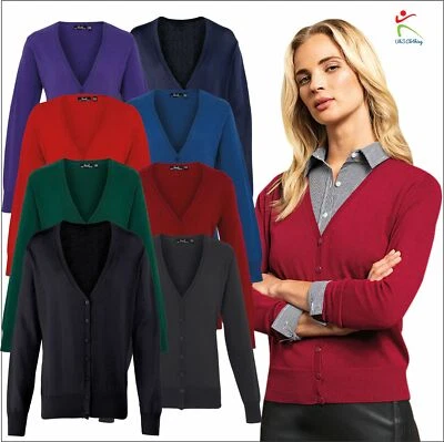 Premier Women's Button Through Knitted Cardigan V Neck Set In Sleeves Work Wear