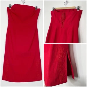 Vestido De Colección Express Elastizado Bordado Sin Tirantes 9/10 Rojo Con Cordones Espalda Vamp Y2K - Imagen 1 de 13