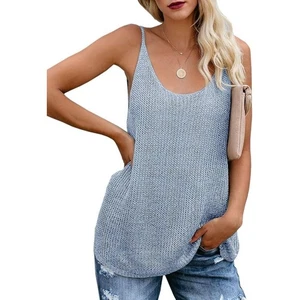 Light Blue Knit Scoop Neck Sleeveless Tunic Tank Size L (fits like a S) 🧊☀️🧊 - Picture 1 of 7