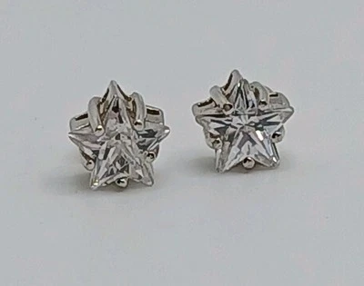 Sterling Silver 925 Clear Cubic Zirconia CZ Star Stud Earrings Post Back - Image 1 of 4