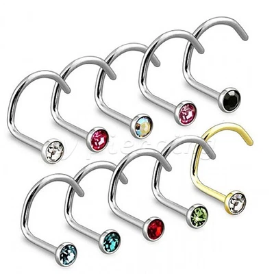 Paquete de 2 anillos de perno de nariz de tornillo de nariz de acero quirúrgico superior de gema ajuste a presión 22G 1,5 mm 2 mm Foto 1 de 3