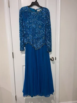 Редкий винтажный Олег Кассини черный галстук 100% шелк бисером платье синий размер 40 - Изображение 1 из 4