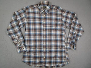 Gitman Bros Shirt Mens Medium Blue Brown Plaid Button Down Long Sleeve Made USA - Picture 1 of 11
