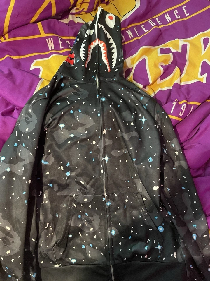 Sudadera con Capucha Bape Para Hombre Cremallera Completa Cielo Estrellado Camuflada Patrón Tiburón, Talla Pequeña Foto 1 de 4