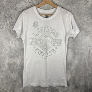 Women's American Fighter White Silver Long Length T-Shirt Size Large - Picture 1 of 6