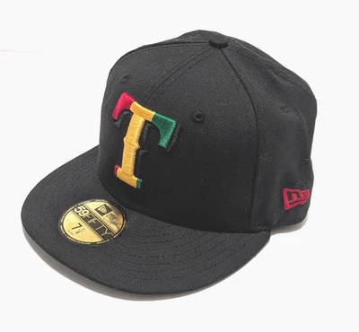 *VINTAGE* Size 7 1/8 - TEXAS RANGERS Hat Cap RASTA Logo New Era Fitted *RARE* - Image 1 of 4