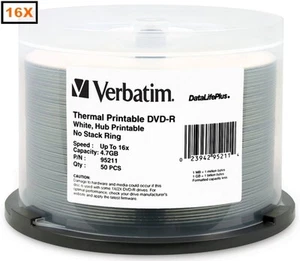 100-Pak =16X= VERBATIM DataLifePlus =WHITE THERMAL HUB= DVD-R's!  Verbatim 95211 - Picture 1 of 2
