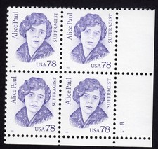 Scott #2943 Alice Paul Plate Block Of 4 Stamps - MNH