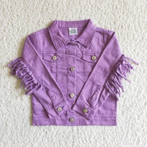 Toddler Girls Tassel Cost Purple Denim Finger Jacket - Picture 1 of 6