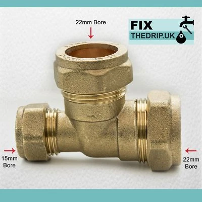 FIXTHEDRIP FtD BRASS Compression Reducing Tees 22mm x 15mm x 22mm