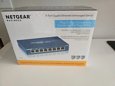 NETGEAR ProSafe 8 Port Standalone Gigabit Ethernet Desktop Switch Sealed GS108 - Image 1 of 3