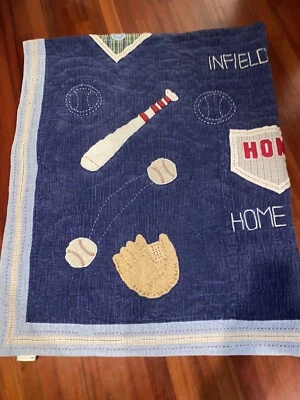 Pottery Barn Kids Baseball Corduroy blue TWIN Quilt Comforter - Image 1 of 4