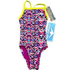 The Finals FUNNIES Grab Bag Aztec Pink Purple 1pc Swimsuit -Youth Girls Size 22