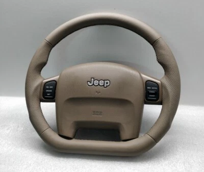 JEEP GRAND CHEROKEE WJ STEERING WHEEL FLAT LEATHER CUSTOM BROWN 1999-2004 - Image 1 of 4