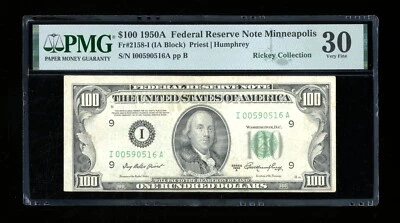 DBR 1950-A $100 FRN Minneapolis Fr. 2158-I PMG 30 Serial I00590516A - Image 1 of 2