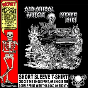 1970-74 Hot Rod Muscle Car Outlaw Gasser Drag Race Cartoony Skeleton T-shirt 3 - Picture 1 of 24