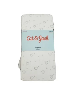 Cat & Jack Footed Tights Silver Glitter Heart Print Sz 12-14 - Picture 1 of 4