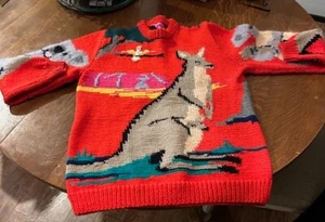 Vintage Liz Newman pure new wool sweater size L Kangaroo and Koala - Picture 1 of 6