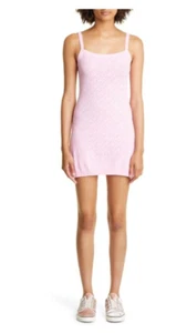 $365 Sandy Liang Womens Escort Pointelle Flower Mini Sweater Dress Pepto Pink XL - Picture 1 of 14