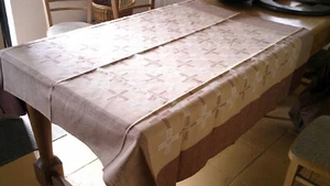 UNBENUTZTE VINTAGE IRISCHE LEINEN TISCHDECKE - NEUTRALE FARBEN - Bild 1 von 7