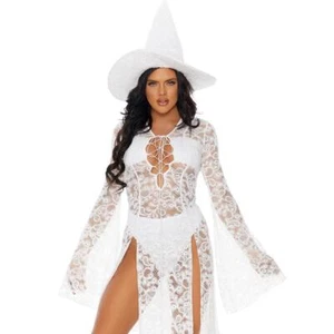Good Witch Costume Lace Maxi Dress Bell Sleeves Lace Up Pointy Hat 550345D XS/S - Picture 1 of 6