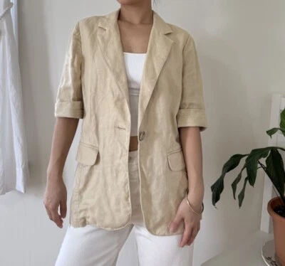 Cabi 100% Linen Short Sleeve Bisque Color Safari So Good Blazer Jacket Size M - Image 1 of 4