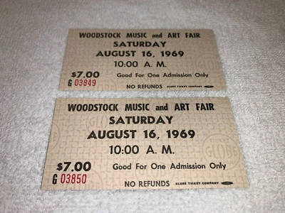Boleto de sábado negro Woodstock 1969 $7 Jimi Hendrix Janis Joplin efímero Foto 1 de 4
