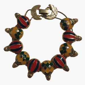 Vintage Slide Bracelet Hot Air Balloons Colorful Enameled Charms 8" Nostalgic - Picture 1 of 5
