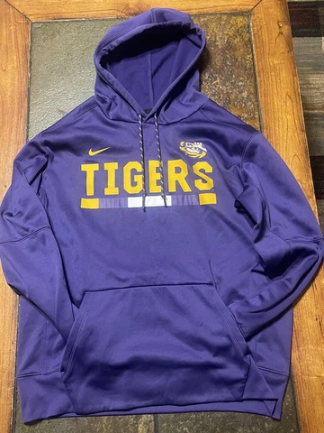 LSU TIGERS - NIKE MENS PULLOVER HOODIE DRI-FIT size LARGE Cover