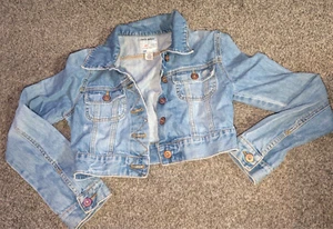 Jean Jacket Old Navy Vintage 90's Girls Cropped Distressed Light Wash Size Small - Picture 1 of 8