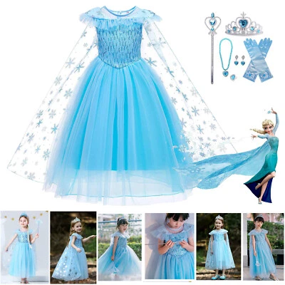 Girls Princess Elsa Costume Kids Tulle Fancy Dress Birthday Carnival CosplayGift - Image 1 of 4