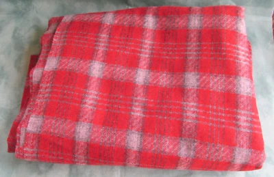 4 Yds 33" x 56" wide Red & Gray Wool Blend Plaid Fabric - Image 1 of 2