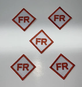 5 Red/White Replacement FR Patches Iron On Fire Retardant Shirt *Bonus Patch* - Picture 1 of 2