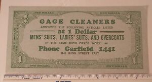 RARE (TORONTO) "GAGE CLEANERS - $1 DOLLAR COUPON -DRY CLEANING" INK BLOTTER-NICE