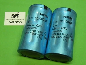 2 Pcs Philips Electrolytic Can Capacitors Hi Quality 10000uF 63v 220g 5T3 - Picture 1 of 4