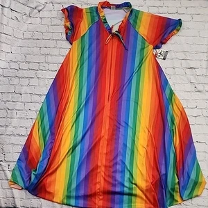 NUEVO Maxi Vestido De Colección Granada Rayas Arco Iris Caftán Playa Cubrir Muumuu Hippie - Imagen 1 de 4