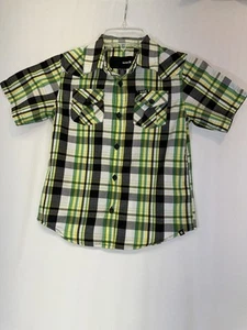Hurley Boys Button Down Shirt Logo Size 5 Plaid Short Sleeve Cotton - Picture 1 of 9
