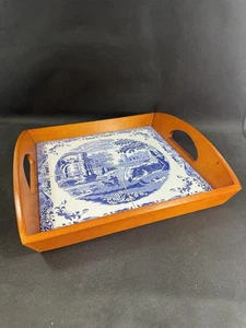 Spode Blue Italian ~14.5” ~Wood Tote Tray with 4 Inserts~Tag on back~Perfect - Picture 1 of 23