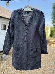 Joules Blue 100% Linen Tunic Top / Dress Size 12 - Long Sleeve & Pockets - Picture 1 of 7