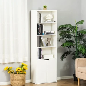 4 Shelf Bookcase Cabinet Modern Wooden Bookshelf w/ Doors for Home Office White - Picture 1 of 11