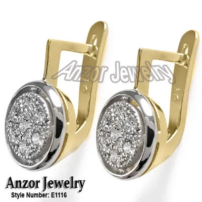 Pendientes de diamantes estilo europeo de oro amarillo y blanco de 18 k de 1,00 CTW #E1116 Foto 1 de 4