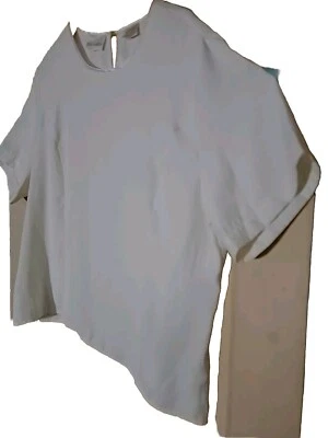 Blusa Top Clásica Blanca Crema Manga Corta, Talla XL Detalle Botón Agujero Llave Foto 1 de 4