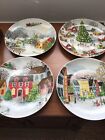 Pottery Barn Winter Village Dinner Plate, Set of 4, with storage box  
